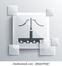 Grey Railway icon isolated on grey background. Railroad overhead lines. Contact wire. Square glass panels. Vector