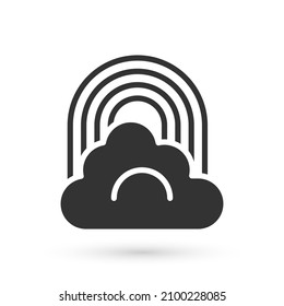 Grey Rainbow with cloud icon isolated on white background.  Vector
