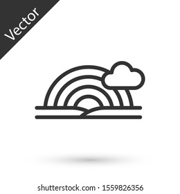 Grey Rainbow with clouds icon isolated on white background.  Vector Illustration