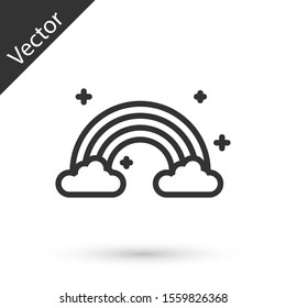 Grey Rainbow with clouds icon isolated on white background.  Vector Illustration