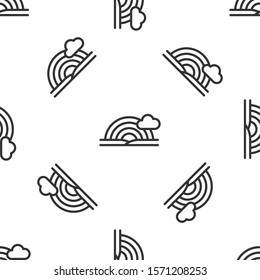 Grey Rainbow with clouds icon isolated seamless pattern on white background.  Vector Illustration