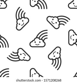 Grey Rainbow with clouds icon isolated seamless pattern on white background.  Vector Illustration