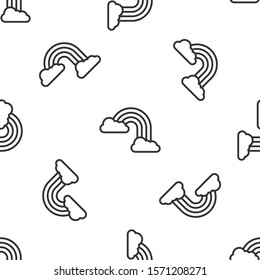 Grey Rainbow with clouds icon isolated seamless pattern on white background.  Vector Illustration