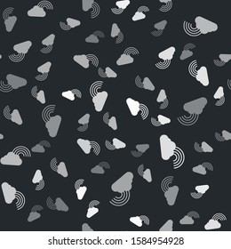 Grey Rainbow with clouds icon isolated seamless pattern on black background.  Vector Illustration