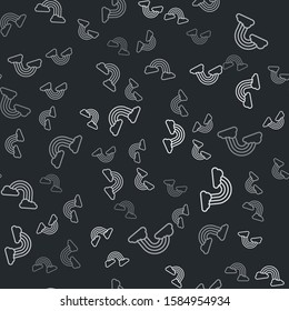 Grey Rainbow with clouds icon isolated seamless pattern on black background.  Vector Illustration
