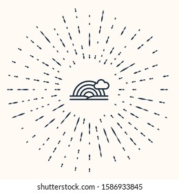 Grey Rainbow with clouds icon isolated on beige background. Abstract circle random dots. Vector Illustration