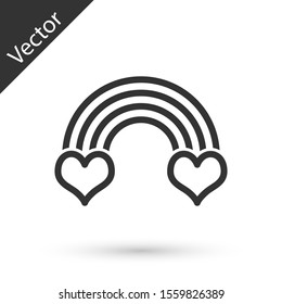 Grey Rainbow with heart icon isolated on white background.  Vector Illustration