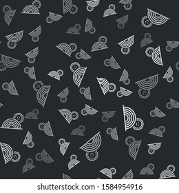 Grey Rainbow with sun icon isolated seamless pattern on black background.  Vector Illustration