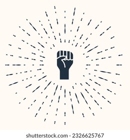 Grey Raised hand with clenched fist icon isolated on beige background. Protester raised fist at a political demonstration. Empowerment. Abstract circle random dots. Vector