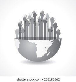 Grey raised hand on the half earth symbol stock vector