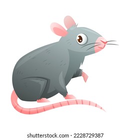 Grey Rat with Cute Snout and Long Tail as Home Pet Animal Vector Illustration