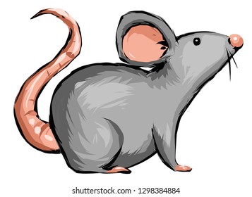 grey rat on a white background print the symbol of the year vector illustration