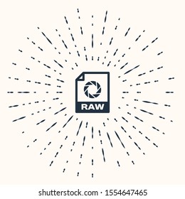 Grey RAW file document. Download raw button icon isolated on beige background. RAW file symbol. Abstract circle random dots. Vector Illustration