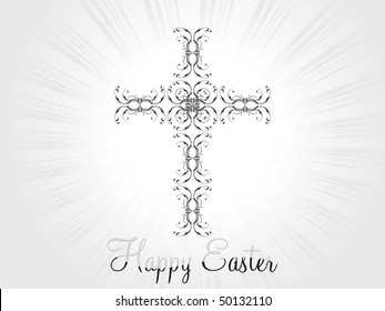 grey rays background with decorated cross, illustration