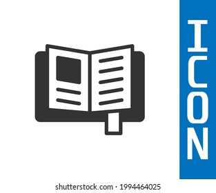 Grey Reading book icon isolated on white background.  Vector