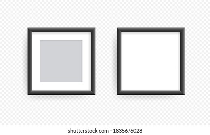 Grey realistic picture frame on the wall. Mockup realistic square picture or photo frame isolated on transparent background.