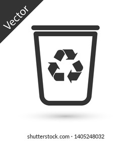 Grey Recycle bin with recycle symbol icon isolated on white background. Trash can icon. Garbage bin sign. Recycle basket sign. Vector Illustration