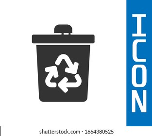 Grey Recycle bin with recycle symbol icon isolated on white background. Trash can icon. Garbage bin sign. Recycle basket sign.  Vector Illustration