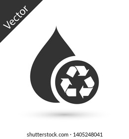 Grey Recycle clean aqua icon isolated on white background. Drop of water with sign recycling. Vector Illustration