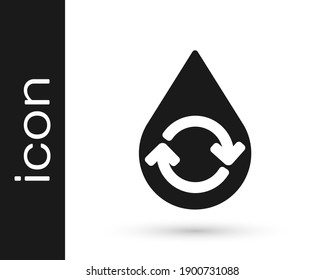 Reciclar gris limpia un icono acuático aislado en fondo blanco. Gota de agua con reciclaje de letreros.  Ilustración vectorial