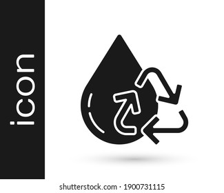 Grey Recycle clean aqua icon isolated on white background. Drop of water with sign recycling.  Vector Illustration