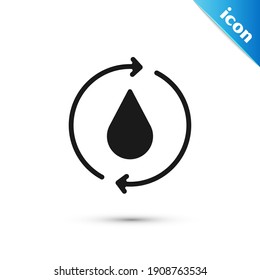 Grey Recycle clean aqua icon isolated on white background. Drop of water with sign recycling.  Vector