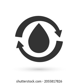Grey Recycle clean aqua icon isolated on white background. Drop of water with sign recycling.  Vector