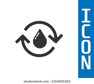 Grey Recycle clean aqua icon isolated on white background. Drop of water with sign recycling.  Vector Illustration