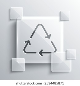 Grey Recycle symbol icon isolated on grey background. Circular arrow icon. Environment recyclable go green. Square glass panels. Vector