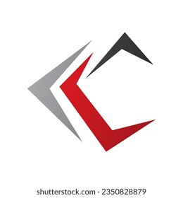 Grey Red and Black Letter C Icon with Pointy Tips on a White Background