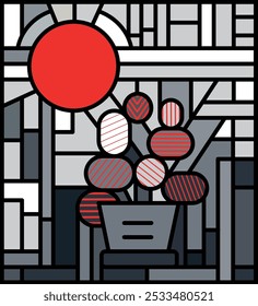 Grey and red colors, minimalist, abstract, geometric, pop art style design