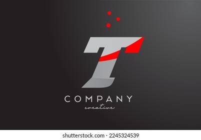grey red dots T alphabet bold letter logo. Creative template design for business and company
