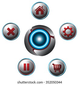 Grey and Red Game Buttons - Home, Close, Shop, Setting and Pause