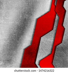 Grey and red grunge geometric tech abstract background. Old wall concrete texture design. Vector modern illustration