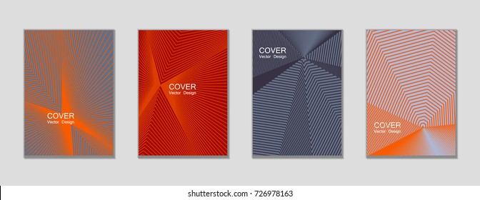 Grey and red halftone angles vector cover template with lines. Tech background, title places. Vector journal design covers geometric shape background set, halftone lines hipster pattern abstract set.