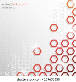 Grey and Red Hexagonal Honeycomb Abstract Background - Vector EPS10