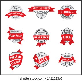 Grey and red marketing label (set 6)