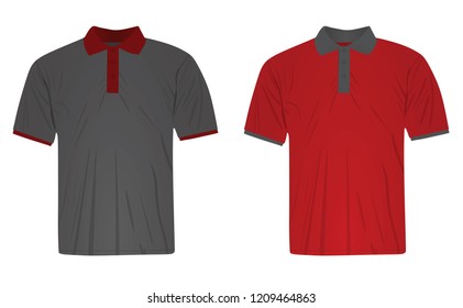 Grey and red polo t shirt.  different color collar. vector illustration,