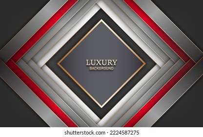 Grey and red polygonal overlapping layered modern background design. Luxury style