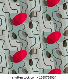grey red poppies seamless pattern vector floral design primitive scandinavian