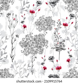 GREY AND RED SHADOW FLORAL SEAMLESS PATTERN IN EDITABLE VECTOR FILE