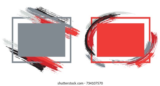 Grey and red stylish art frame set vector collection. Grunge border with painted brushstrokes background collection. Painted frames advertising graphic design templates for banner, flyer, poster, card