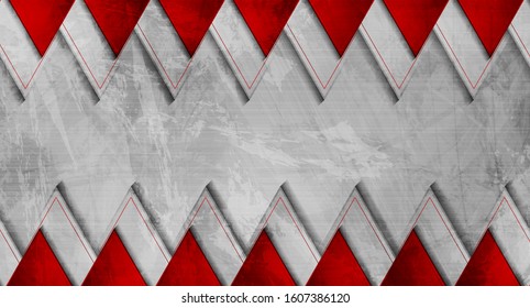 Grey and red triangles abstract grunge tech background. Vector design