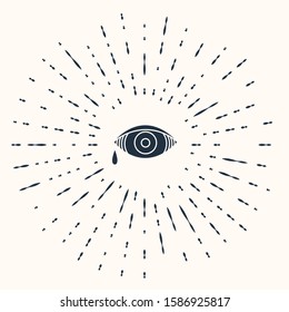 Grey Reddish eye due to viral, bacterial or allergic conjunctivitis icon isolated on beige background. Abstract circle random dots. Vector Illustration