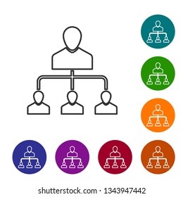 Grey Referral marketing line icon isolated on white background. Network marketing, business partnership, referral program strategy. Vector Illustration