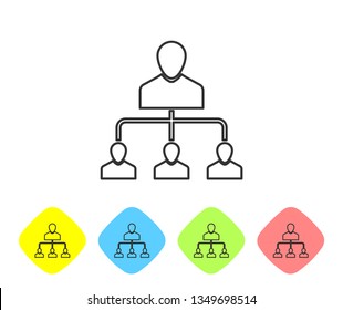 Grey Referral marketing line icon isolated on white background. Network marketing, business partnership, referral program strategy. Set icon in color rhombus buttons. Vector Illustration