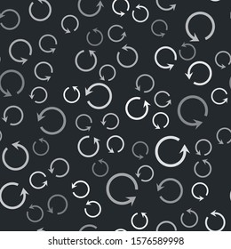 Grey Refresh icon isolated seamless pattern on black background. Reload symbol. Rotation arrow in a circle sign.  Vector Illustration
