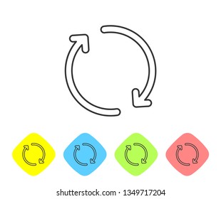 Grey Refresh line icon isolated on white background. Reload symbol. Rotation arrows in a circle sign. Set icon in color rhombus buttons. Vector Illustration