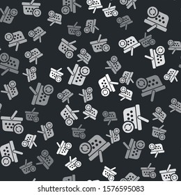 Grey Refresh shopping basket icon isolated seamless pattern on black background. Online buying concept. Delivery service sign. Update supermarket basket.  Vector Illustration