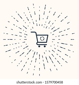 Grey Refresh shopping cart icon isolated on beige background. Online buying concept. Delivery service sign. Update supermarket basket symbol. Abstract circle random dots. Vector Illustration